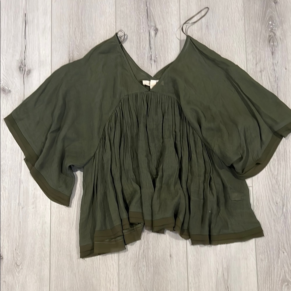 Green Relaxed Pleated Blouse